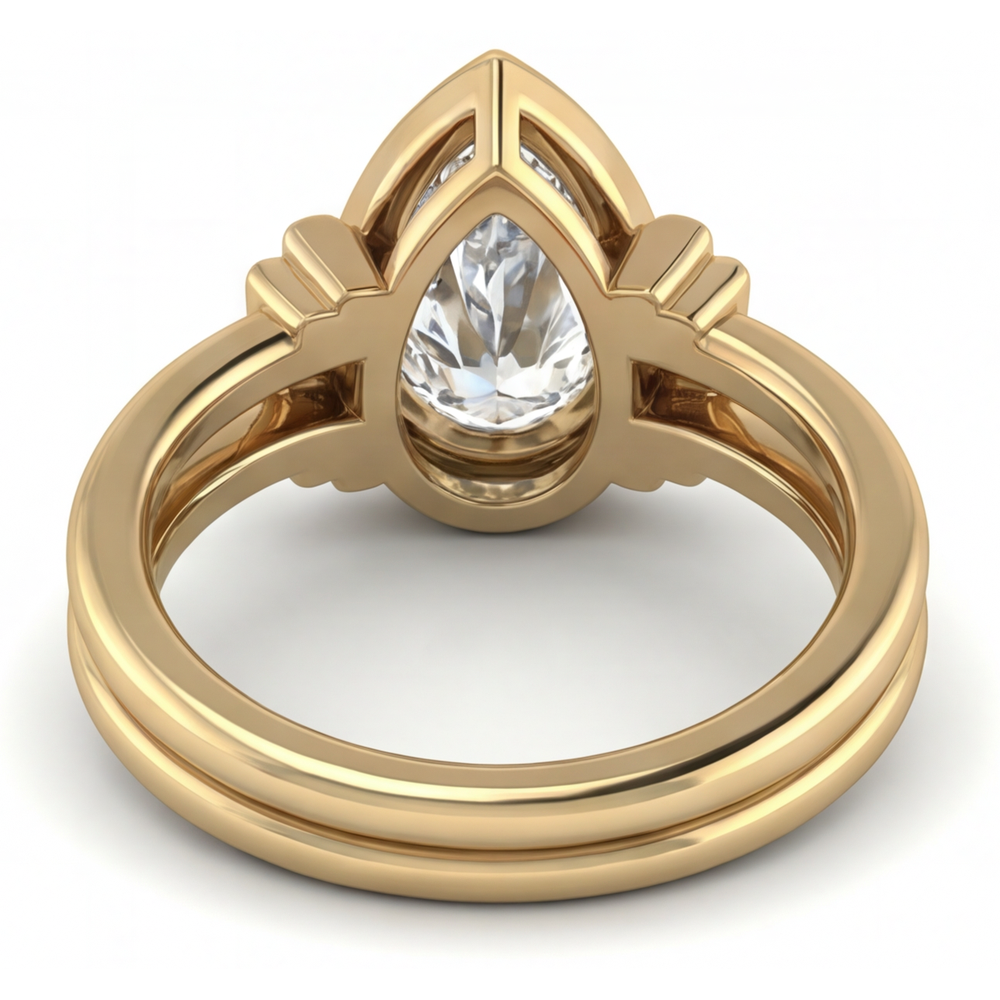 Goccia Diamante Fine anello in Oro Giallo 14K – vista posteriore