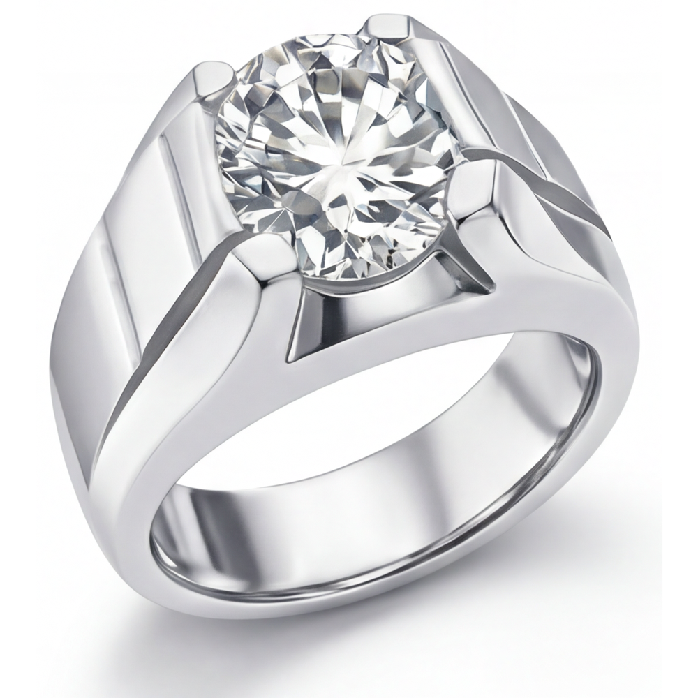 Taglio Rotondo Diamante Fine anello in Oro 14 Carati Bianco – vista frontale