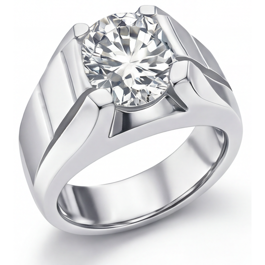 Taglio Rotondo Diamante Fine anello in Oro 14 Carati Bianco – vista frontale