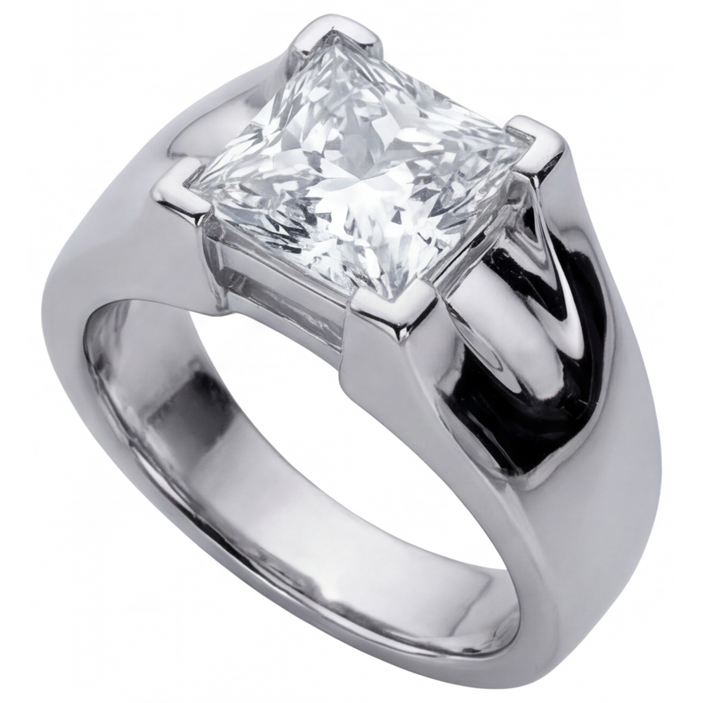 Diamante Fine Anello Uomo 3 carati Oro 14 Carati Bianco – vista laterale