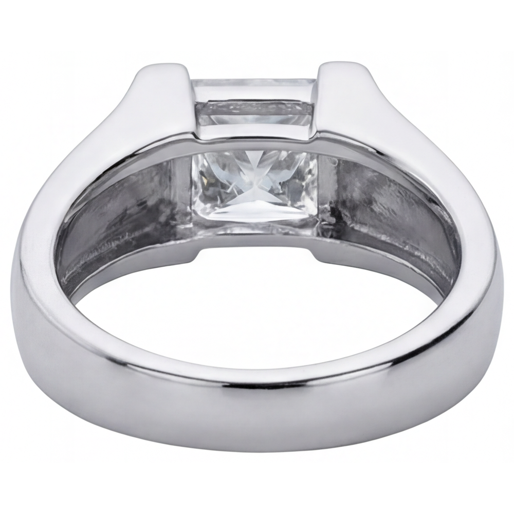 Diamante Fine Taglio Princess Anello Uomo in Oro 14 Carati Bianco – vista posteriore