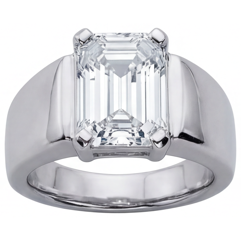 Anello Uomo Oro Bianco 14K con Diamante Fine – vista frontale