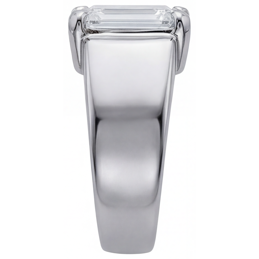 Diamante Fine Taglio a Gradini Anello Uomo in Oro Bianco 14K – vista profilo