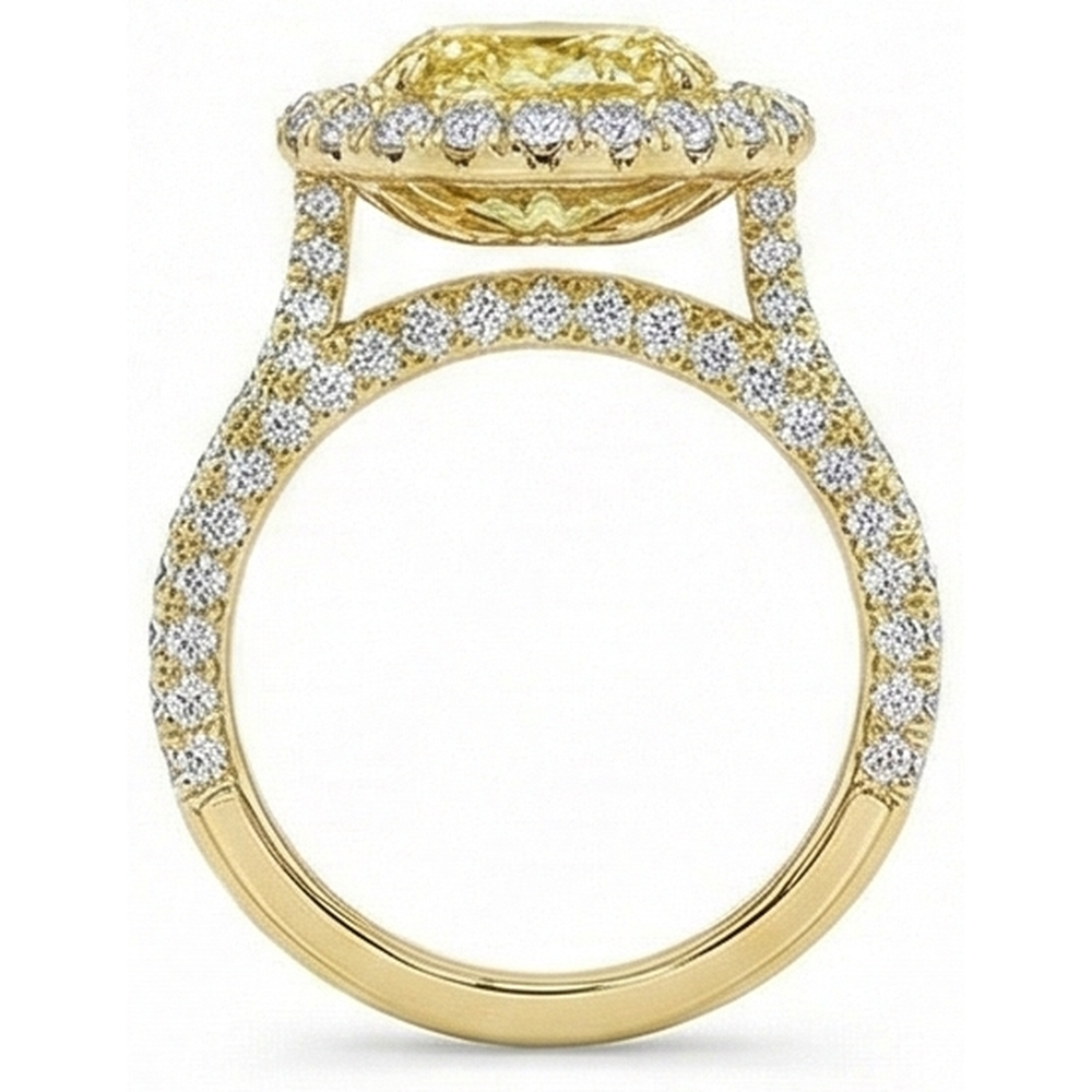 Ovale Diamante Giallo Canarino anello in Oro Giallo 14K – vista laterale