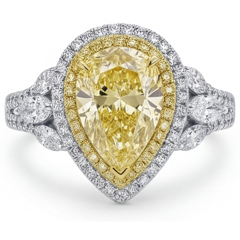 Anello con Pavé Halo Oro 14 Carati Bicolore con Diamante Giallo Canarino – vista frontale