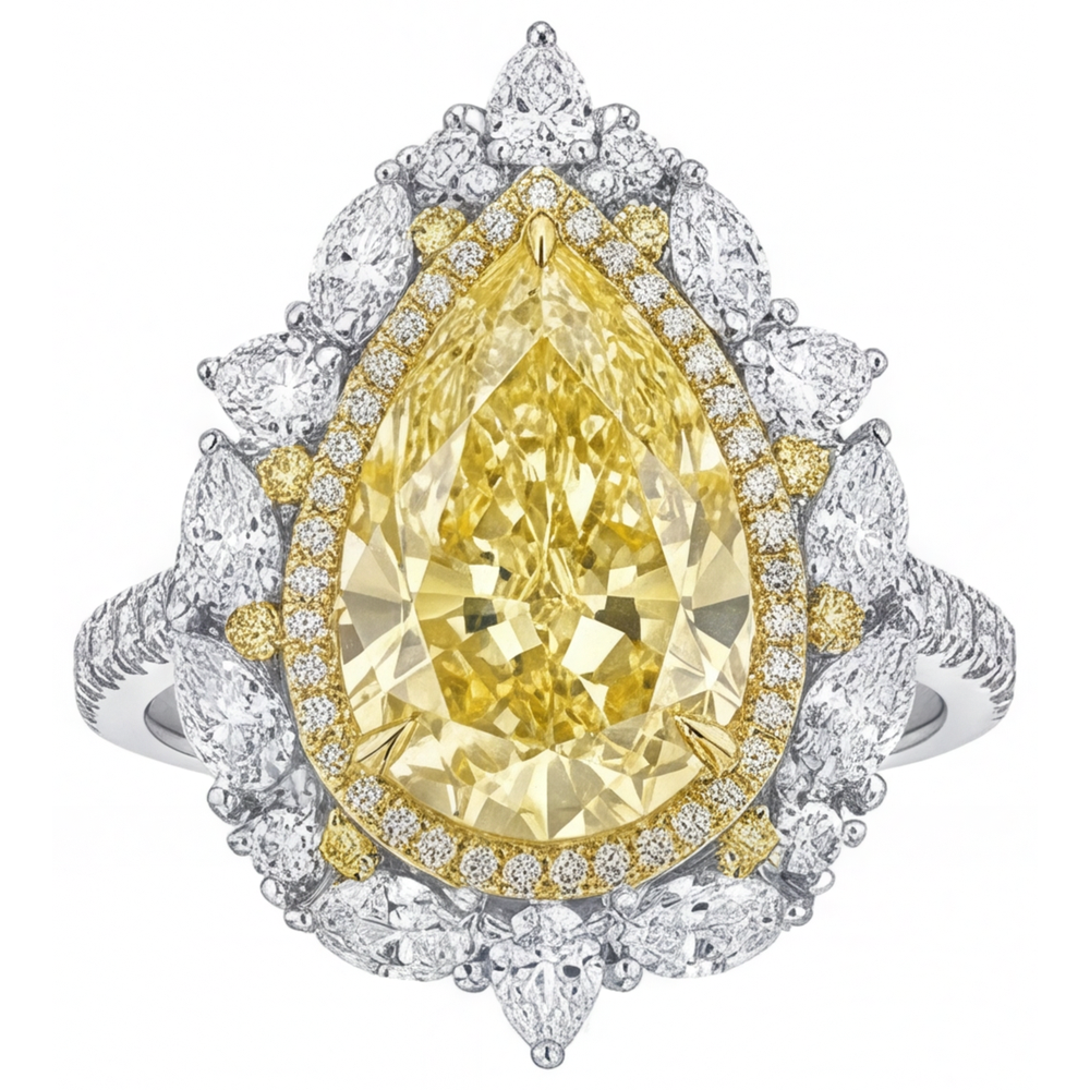 Diamante Giallo Canarino Anello con Pavé Halo – vista principale