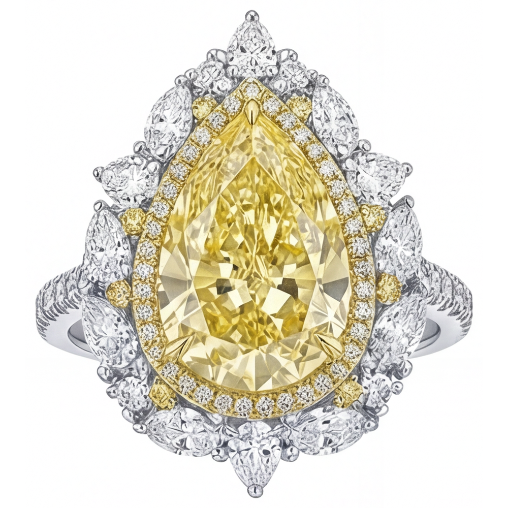 Goccia Diamante Giallo Canarino anello in Oro Due Toni 14K – vista frontale