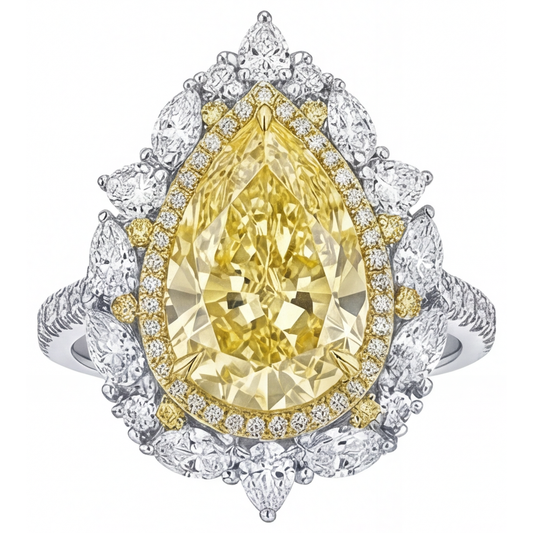 Goccia Diamante Giallo Canarino anello in Oro Due Toni 14K – vista frontale