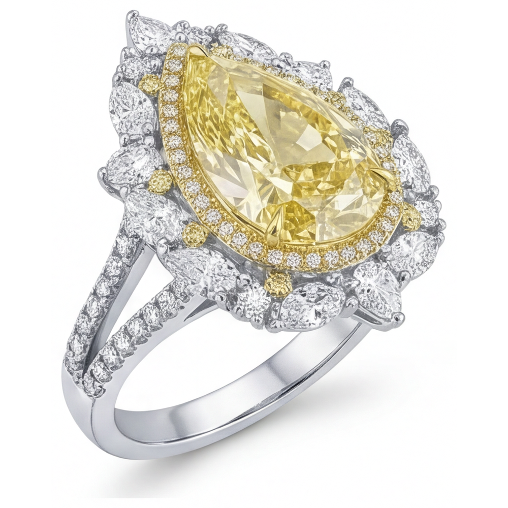 Goccia Diamante Giallo Canarino anello in Oro Due Toni 14K – vista laterale