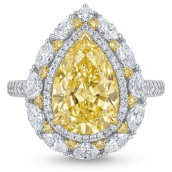 Purezza VVS Anello con Pavé Halo – Diamante Giallo Canarino 3,50