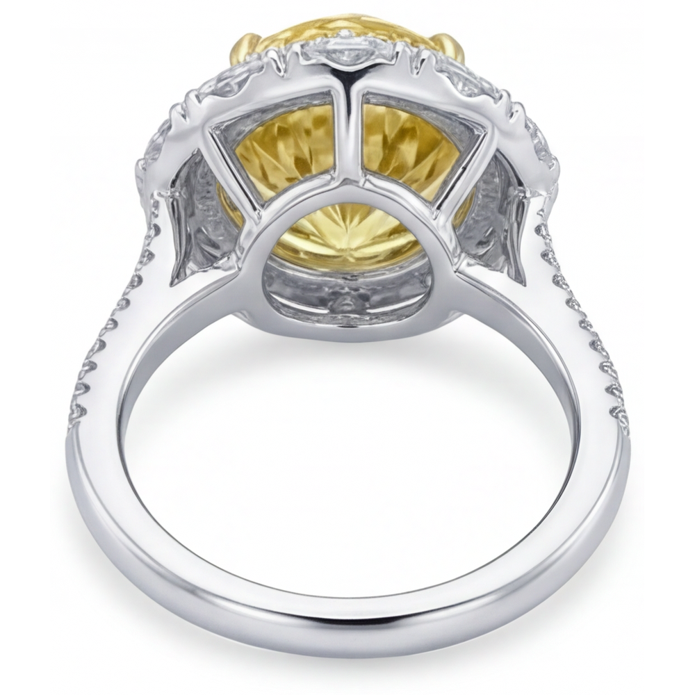 Diamante Giallo Canarino Anello con Pavé Halo 3,50 carati Oro Bicolore 14K – vista laterale