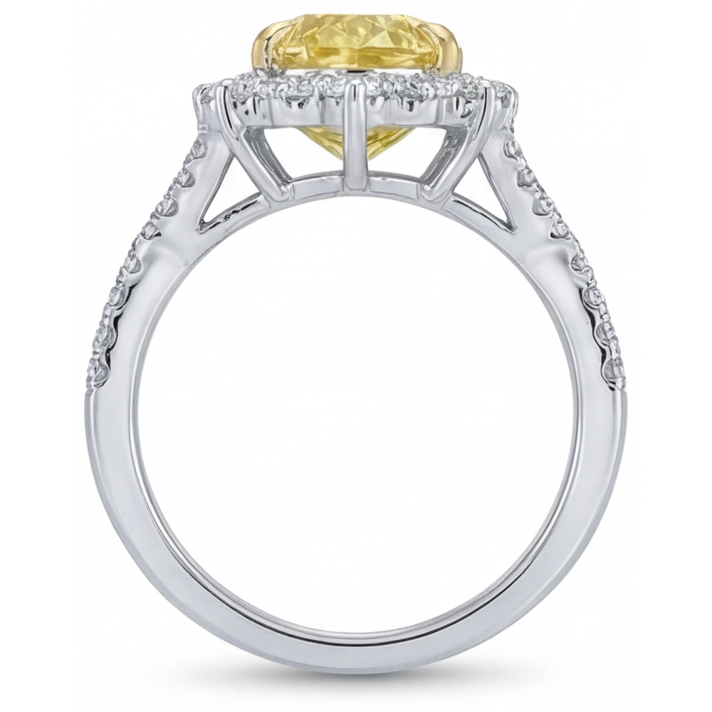 Diamante Giallo Canarino Anello con Pavé Halo 3,75 carati Oro 14 Carati Bicolore – vista profilo