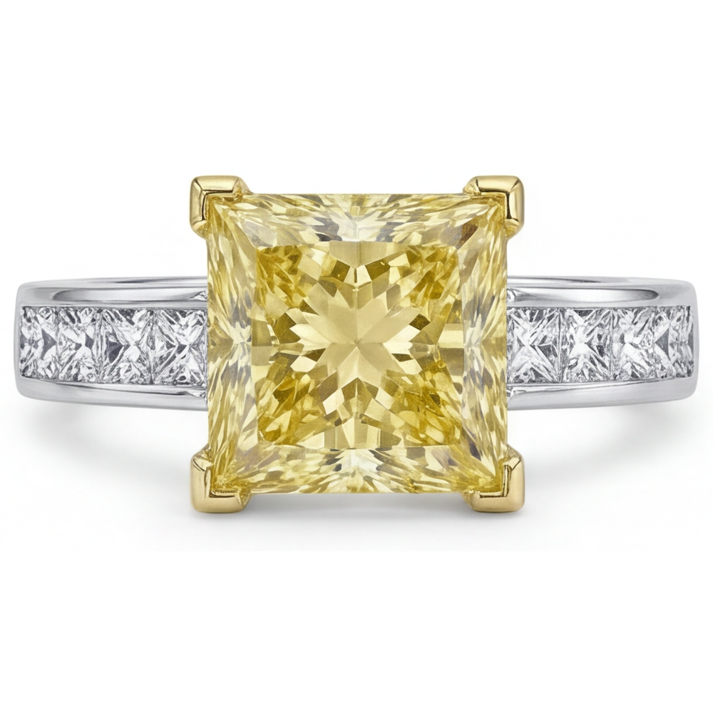 Princess Diamante Giallo Canarino anello in Oro Due Toni 14K – vista frontale