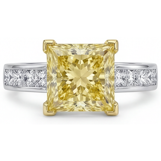 Princess Diamante Giallo Canarino anello in Oro Due Toni 14K – vista frontale