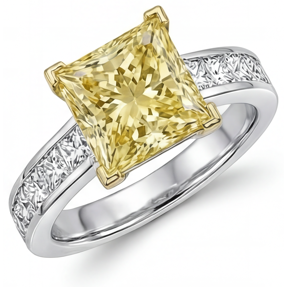 Diamante Giallo Canarino Anello con Pavé Halo – vista angolare