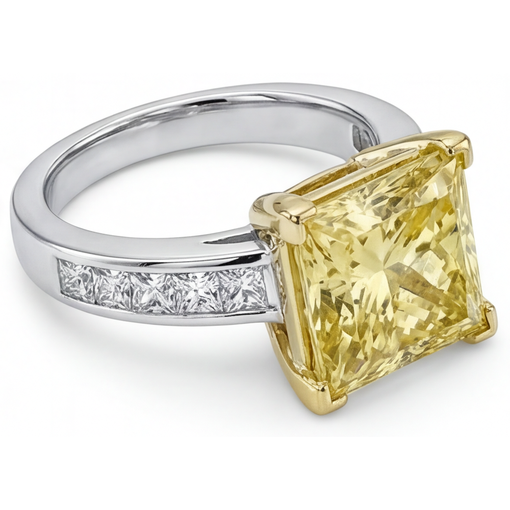 Princess Diamante Giallo Canarino anello in Oro Due Toni 14K – vista profilo