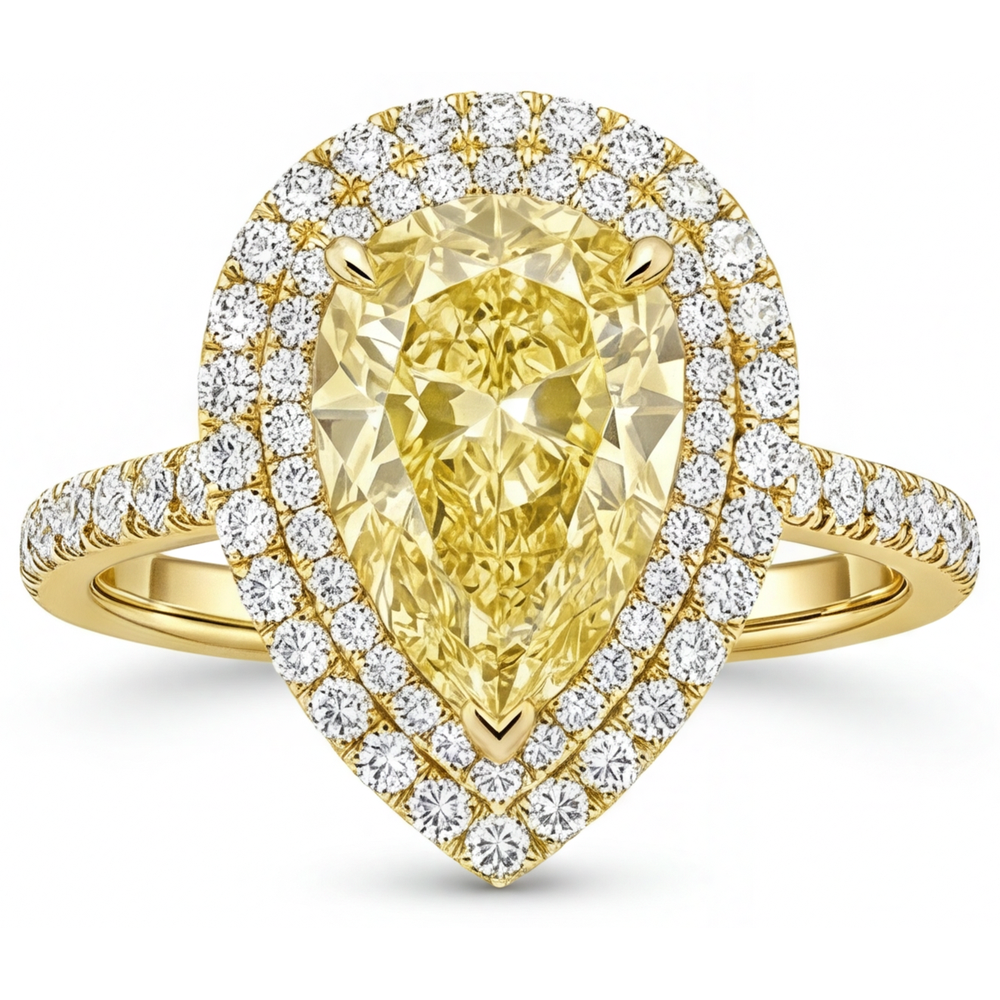 Diamante Giallo Canarino Anello di Fidanzamento Halo 2,50 carati Oro Giallo 14K – vista frontale