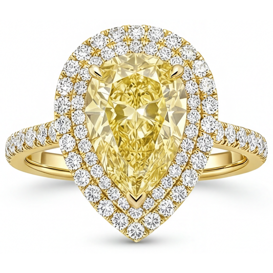 Diamante Giallo Canarino Anello di Fidanzamento Halo 2,50 carati Oro Giallo 14K – vista frontale