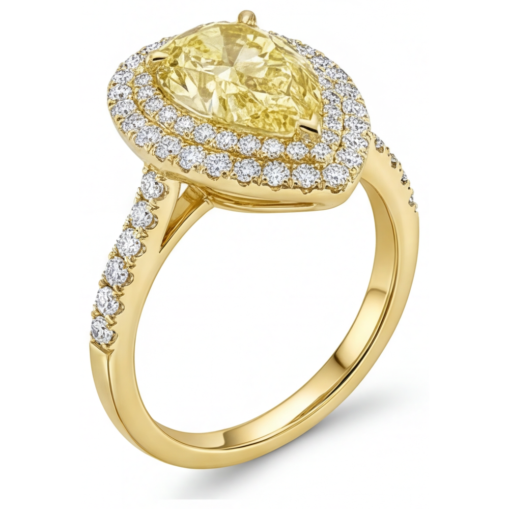 Taglio a Pera Diamante Giallo Canarino anello in Oro Giallo 14K – vista profilo