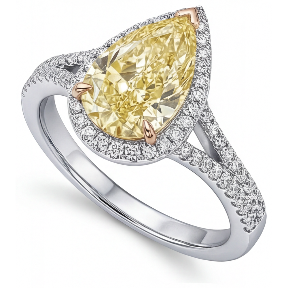 Diamante Giallo Canarino Anello di Fidanzamento Halo – vista angolare