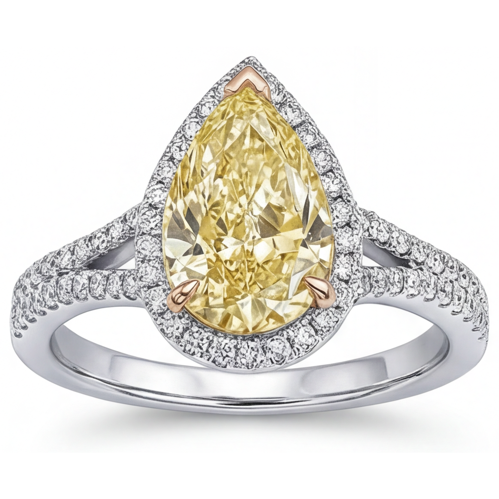 Diamante Giallo Canarino Anello di Fidanzamento Halo – vista profilo