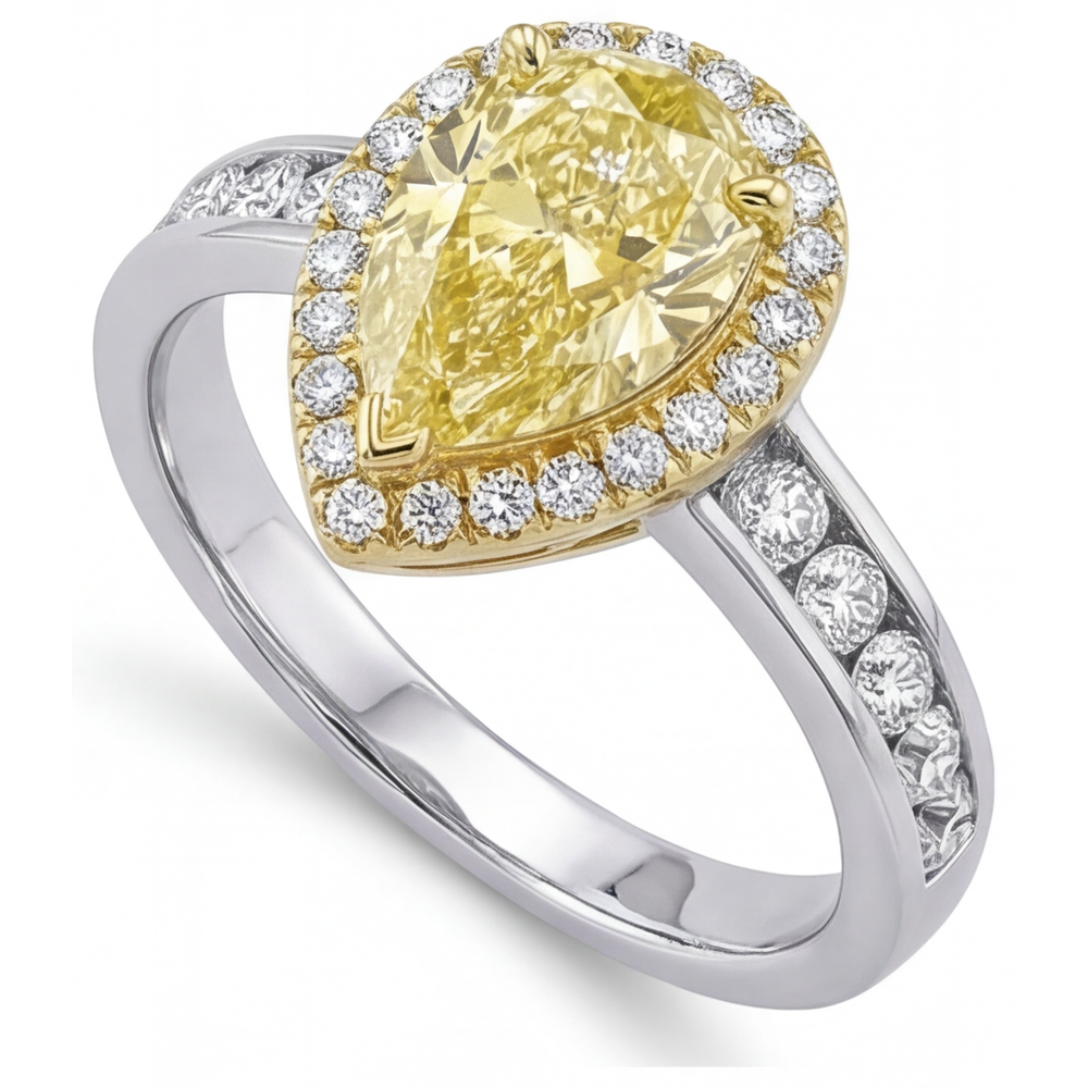 Diamante Giallo Canarino Anello Gioielleria 1-carati Oro Due Toni 14K – vista angolare