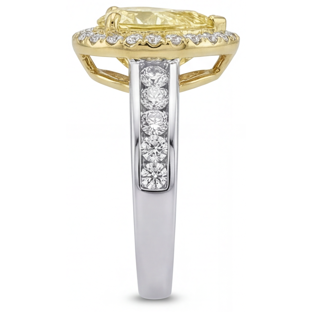 Taglio a Pera Diamante Giallo Canarino anello in Oro Due Toni 14K – vista dall'alto