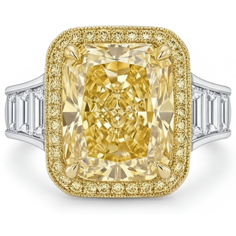 Taglio Radiant Diamante Giallo Canarino anello in Oro 14 Carati Bicolore – vista principale
