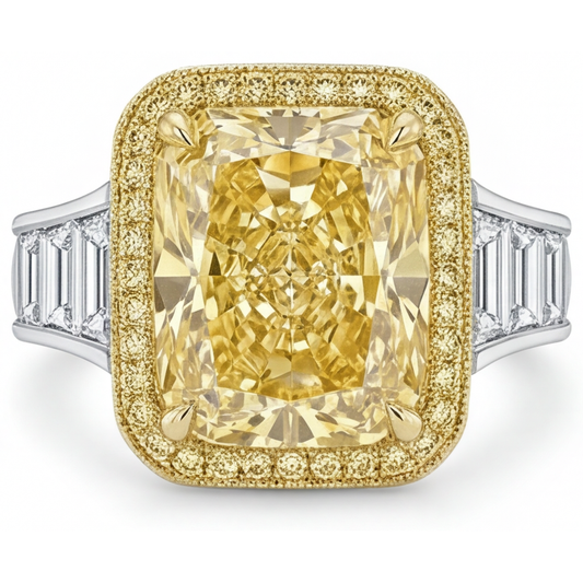Taglio Radiant Diamante Giallo Canarino anello in Oro 14 Carati Bicolore – vista principale