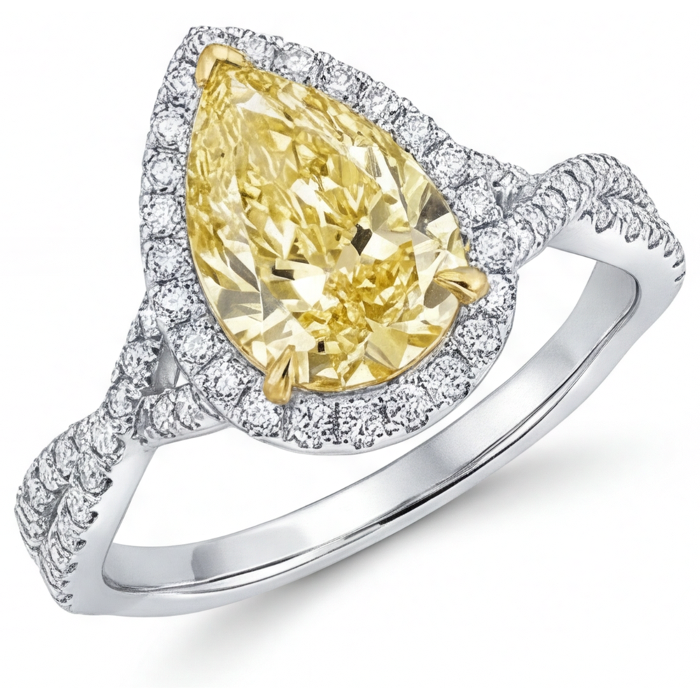 Diamante Giallo Canarino Anello Halo – vista principale