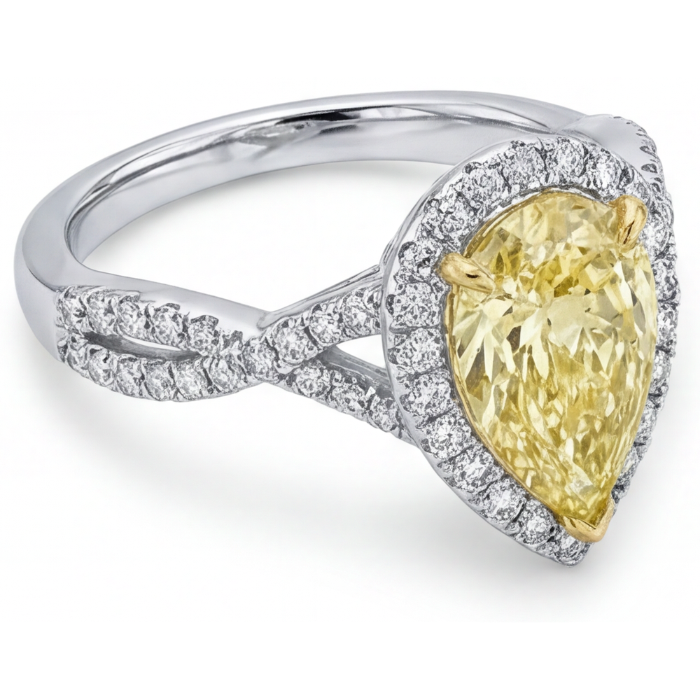 Diamante Giallo Canarino Anello Halo 1,50 carati Oro 14 Carati Bicolore – vista profilo