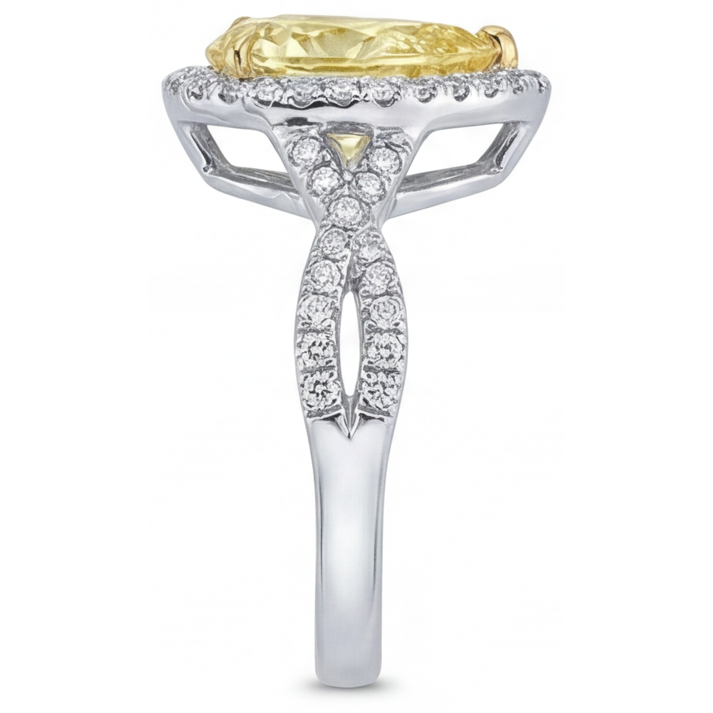 Anello Halo Oro 14 Carati Bicolore con Diamante Giallo Canarino – vista dall'alto