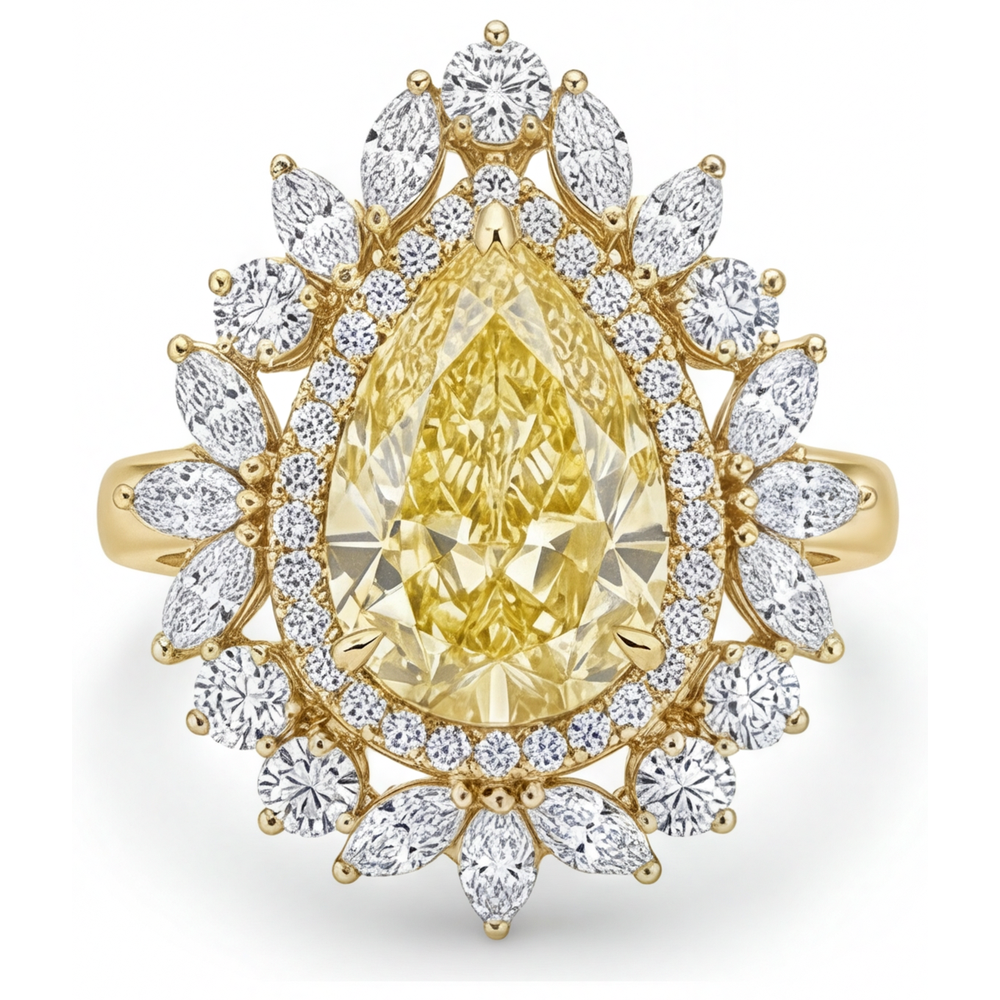 Diamante Giallo Canarino Anello Halo – vista frontale