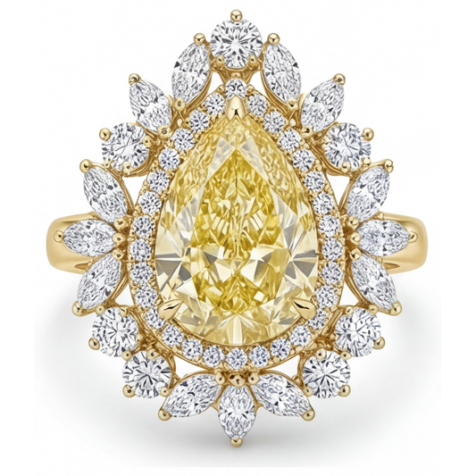Diamante Giallo Canarino Anello Halo – vista frontale