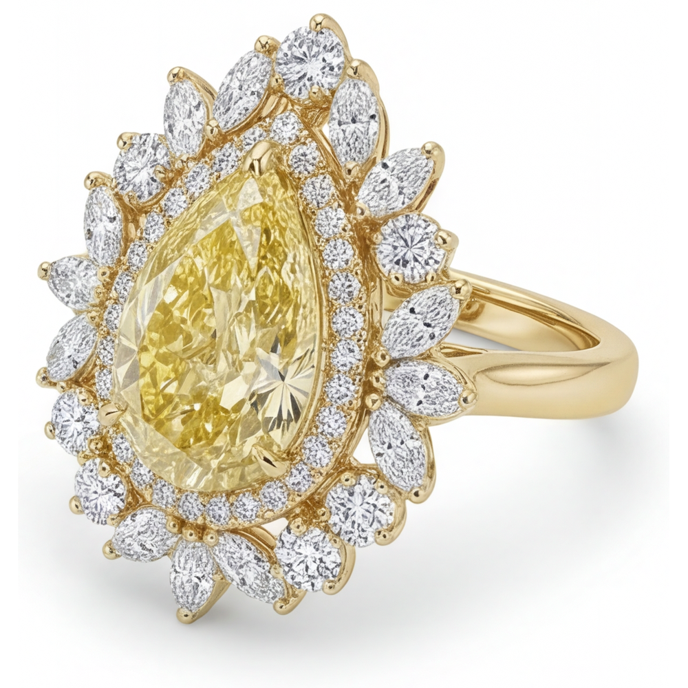Diamante Giallo Canarino Anello Halo 2,50 carati Oro 14 Carati Giallo – vista laterale