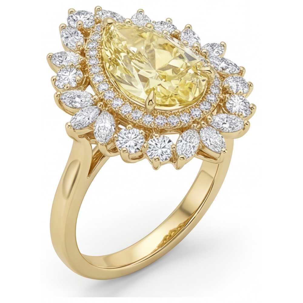 Goccia Diamante Giallo Canarino anello in Oro 14 Carati Giallo – vista profilo