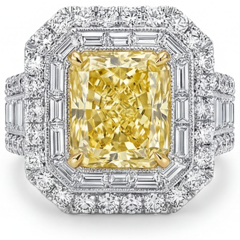 Diamante Giallo Canarino Anello Halo 2-carati Oro 14 Carati Bicolore – vista principale