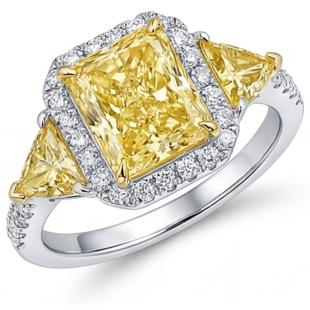 Diamante Giallo Canarino Anello Halo 3,5-carati Oro Bicolore 14K – vista principale