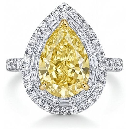 Diamante Giallo Canarino Anello Halo 3-carati Oro 14 Carati Bicolore – vista principale