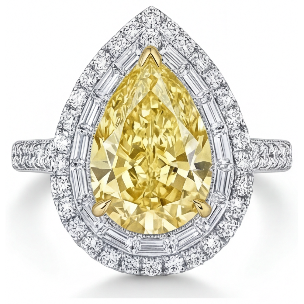 Anello Halo Oro 14 Carati Bicolore con Diamante Giallo Canarino – vista frontale