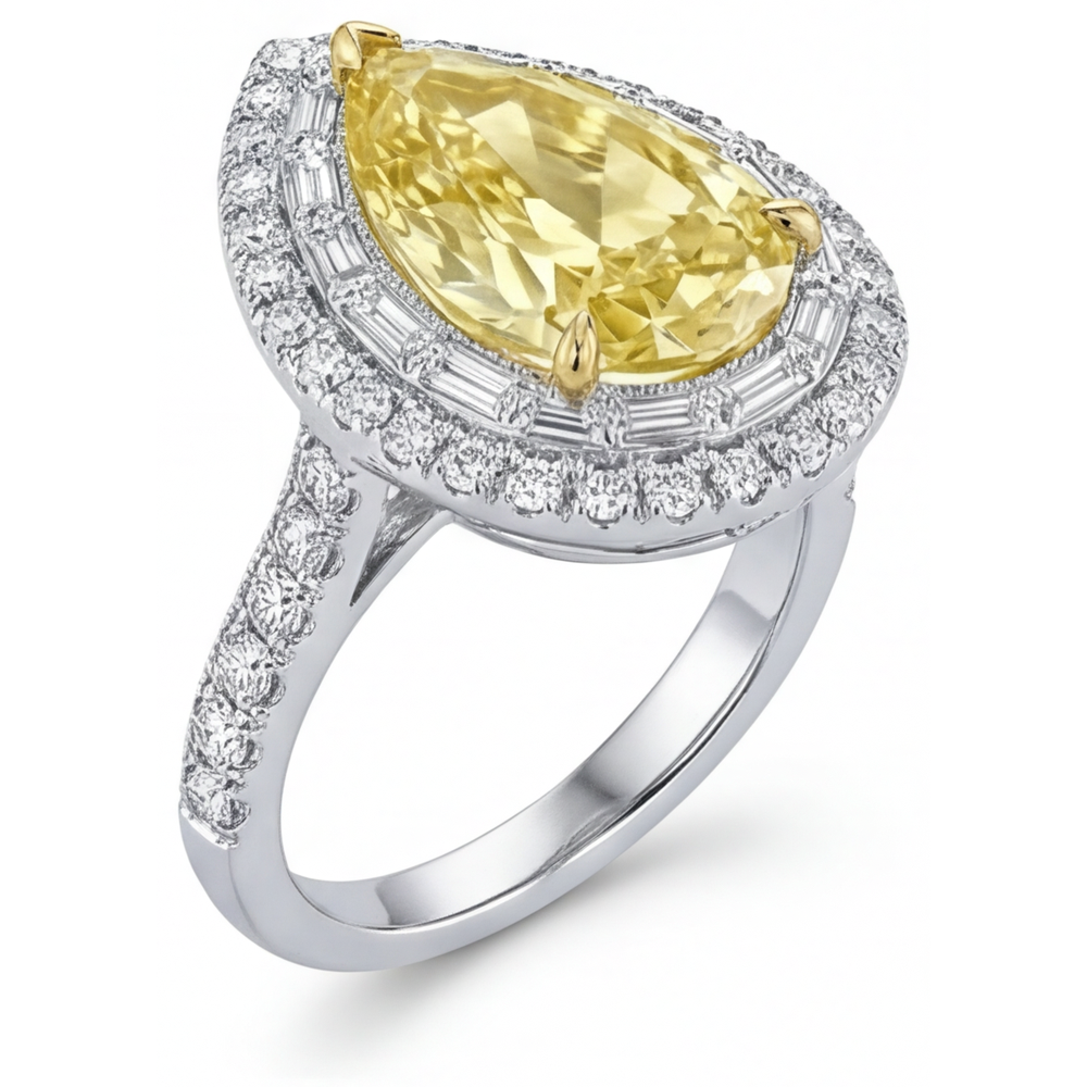 Goccia Diamante Giallo Canarino anello in Oro 14 Carati Bicolore – vista profilo