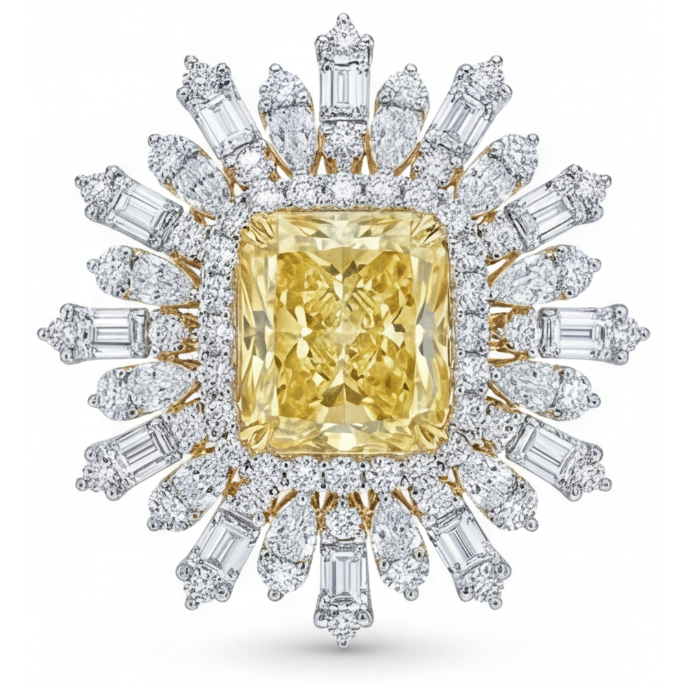 Diamante Giallo Canarino Anello Halo 4-carati Oro 14 Carati Bicolore – vista principale