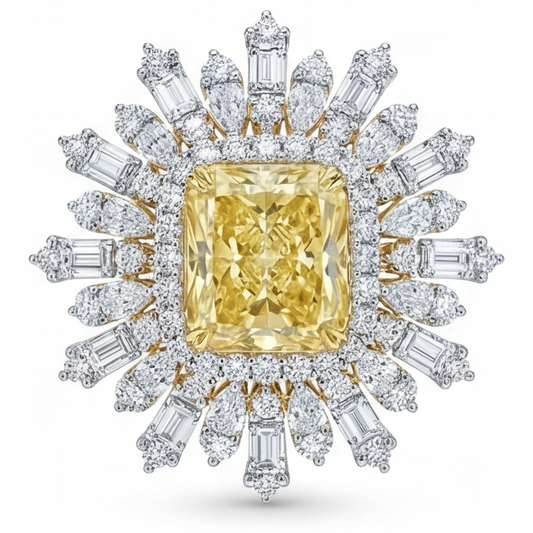 Diamante Giallo Canarino Anello Halo 4-carati Oro 14 Carati Bicolore – vista principale