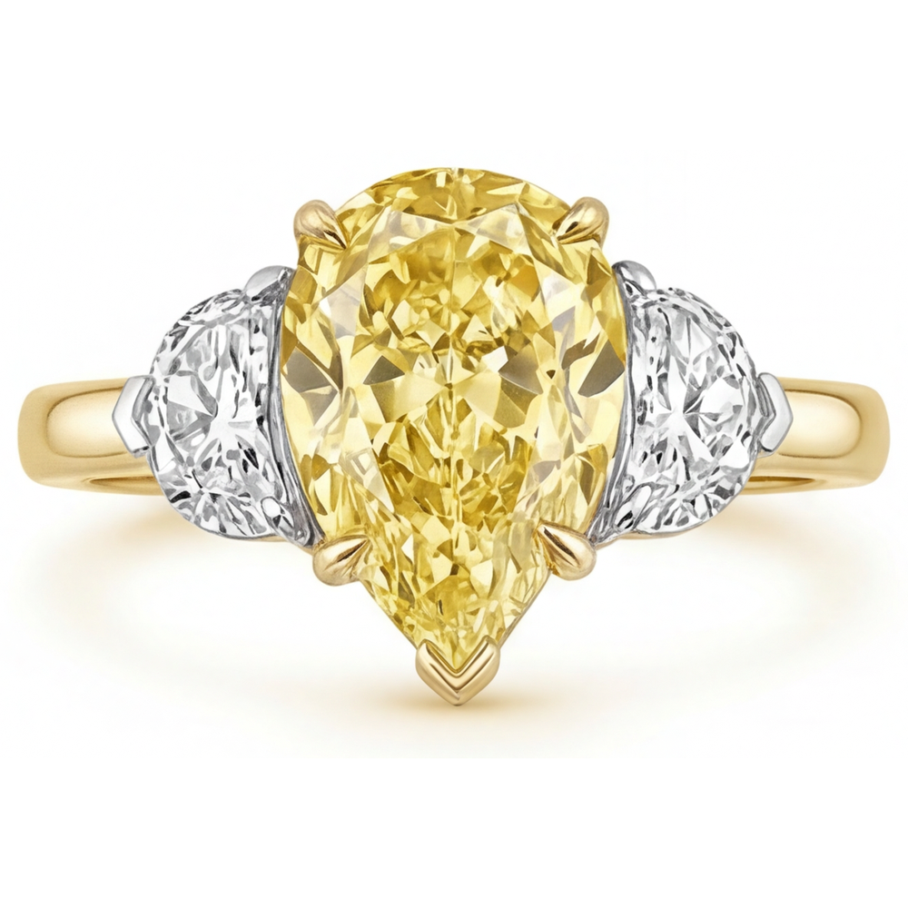 Goccia Diamante Giallo Canarino anello in Oro Bicolore 14K – vista angolare