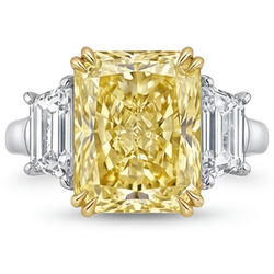 Oro Due Toni 14K VVS Diamante Giallo Canarino Anello Tre Pietre