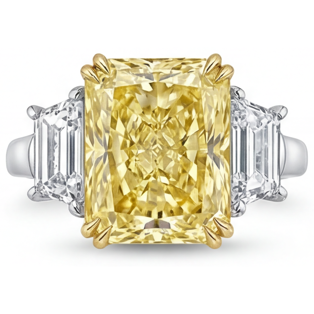 Realizzato a mano Diamante Giallo Canarino Anello Tre Pietre 2,5 carati – vista principale