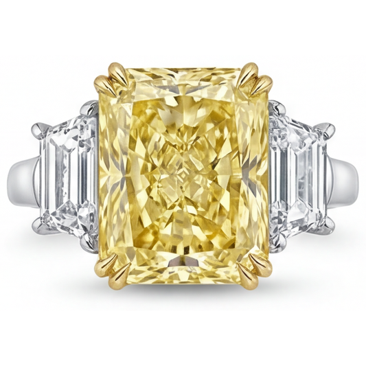 Realizzato a mano Diamante Giallo Canarino Anello Tre Pietre 2,5 carati – vista principale