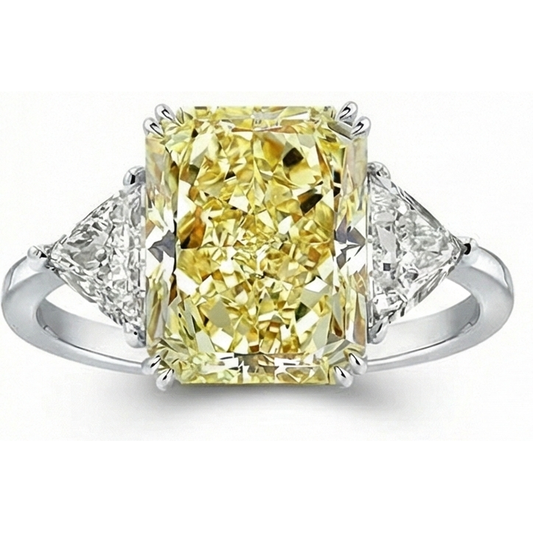 Diamante Giallo Canarino Anello Tre Pietre 4 carati Oro 14 Carati Bianco – vista frontale