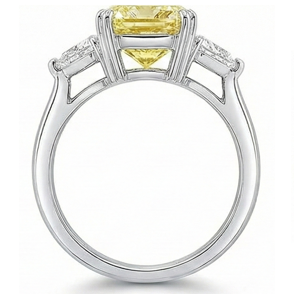 Diamante Giallo Canarino Radiant Anello Tre Pietre in Oro 14 Carati Bianco – vista dall'alto