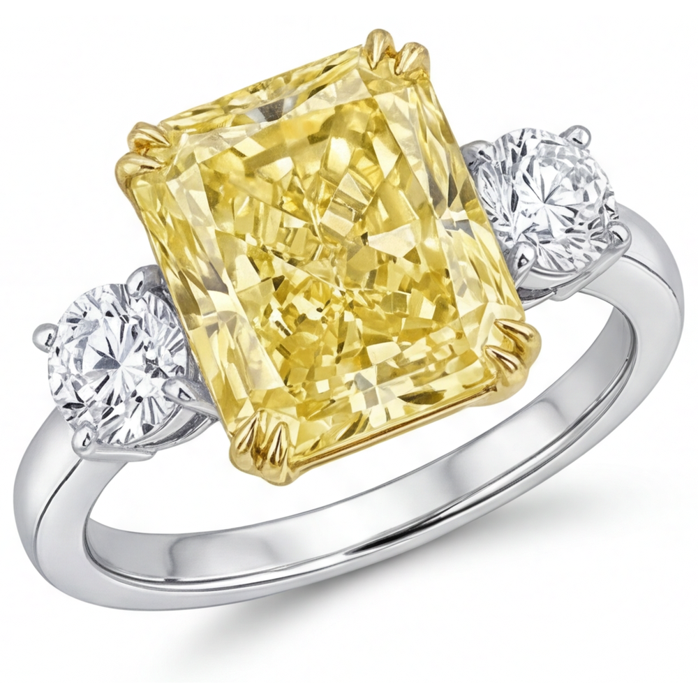 Taglio Rotondo Diamante Giallo Canarino anello in Oro Bicolore 14K – vista principale